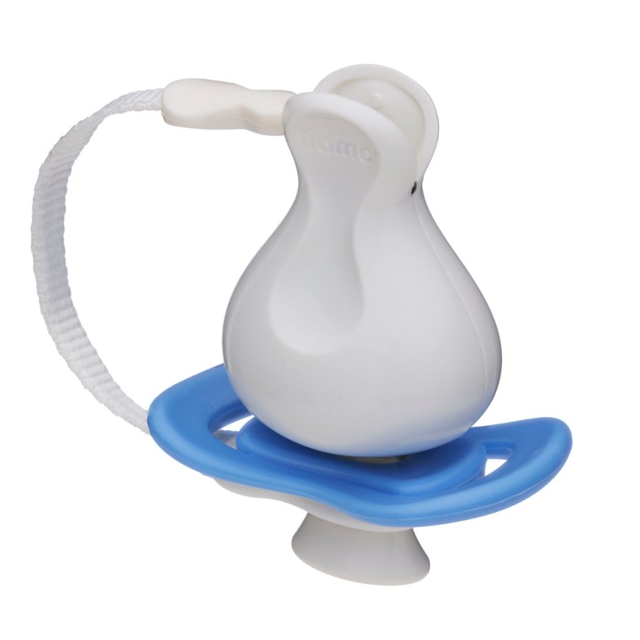 iiamo soother in blue with soother protection and soother holder