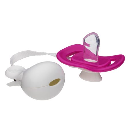 iiamo pacifier in pink with soother protection and soother holder
