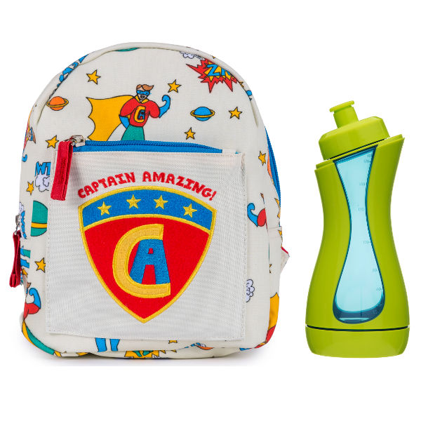 Mini Rucksack Captain Amazing by Pink Lining with FREE drinking bottle iiamo sport in green