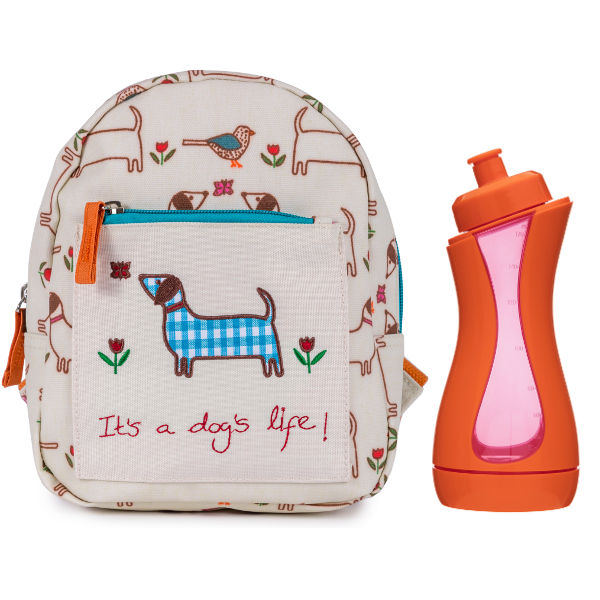 Pink Lining Mini Rucksack It's a Dogs Life as a set togehter with iiamo sport drinking bottle in orange