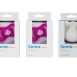 3 Verpackungen: 2 iiamo peace Schnuller in lila und pink und 1 iiamo string Schnuller-Schutz mit Schnuller in lila
